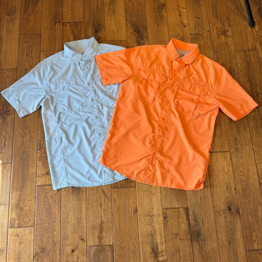 Lot of 2 REALTREE Vented Fishing Short Sleeve Button Up Shirt Orange Blue Mens S